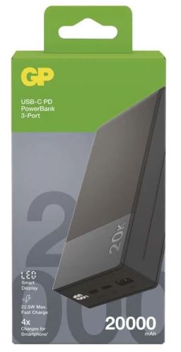 Powerbanka GP M2+ Series, 20 000 mAh, 22,5 W, šedá