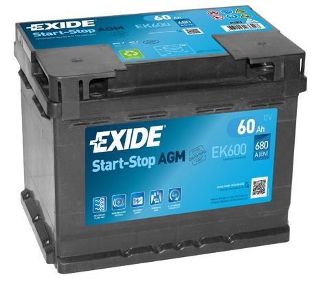 Autobaterie EXIDE Start-Stop AGM, 12V, 60Ah, EK600