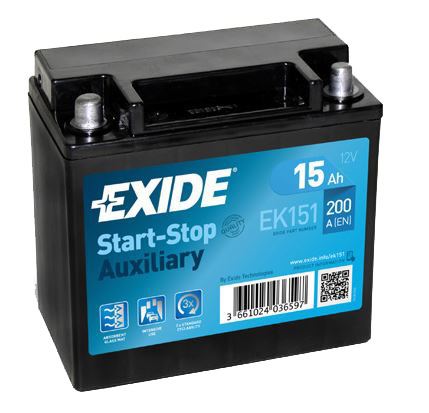 Autobaterie EXIDE Start-Stop Přídavná (Auxiliary), 12V, 15Ah, 200A, EK151