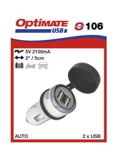 O106 příslušenství k Accumate a Optimate - USB s duálním výst. pro autozapalovač 2,1A