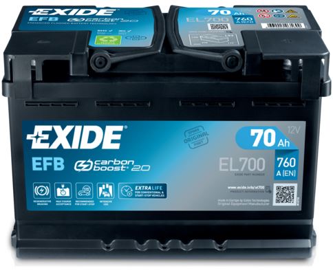 Autobaterie EXIDE Start-Stop EFB, 12V, 70Ah, 760A, EL700