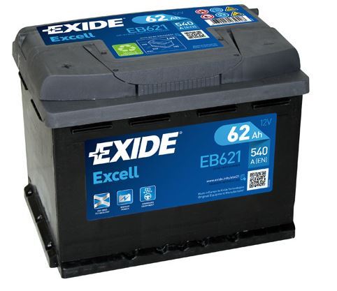 Autobaterie EXIDE Excell 12V, 62Ah, 540A, EB621 - Levá