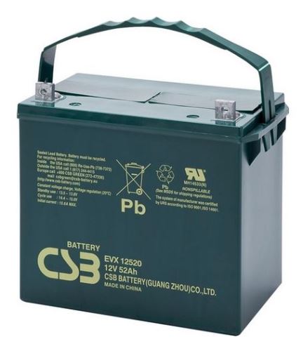 Akumulátor (baterie) CSB EVX12520, 12V, 52Ah, šroubová spojka M6