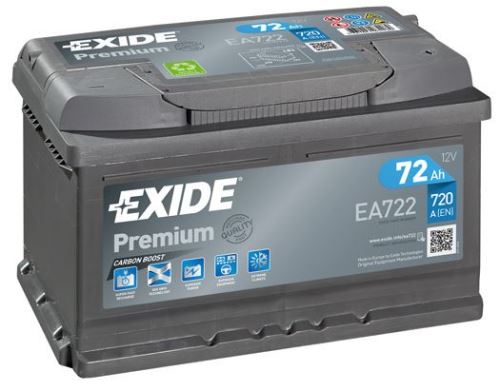 Autobaterie EXIDE Premium, 12V, 72Ah, 720A, EA722, Carbon Boost