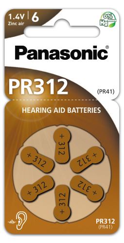 Baterie do naslouchadel Panasonic PR312(41)/6LB, Zinc-Air (Blistr 6ks)