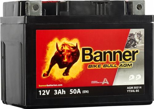 Motobaterie Banner Bike Bull AGM YTX4L-BS, 12V, 3Ah