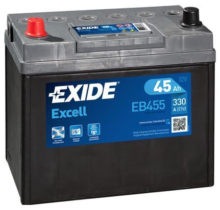 Autobaterie EXIDE Excell 12V, 45Ah, 300A, EB455 - Levá