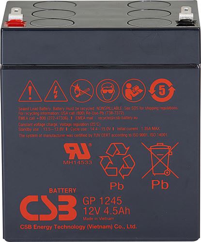 Akumulátor (baterie) CSB GP1245, 12V, 4,5Ah, F1, úzký