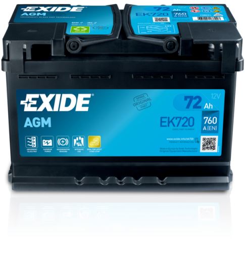Autobaterie EXIDE Start-Stop AGM, 12V, 72Ah, EK720