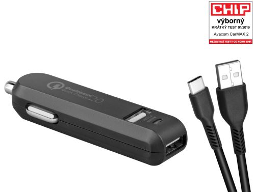 AVACOM CarMAX 2 nabíječka do auta 2x Qualcomm Quick Charge 2.0, černá barva (USB-C kabel)