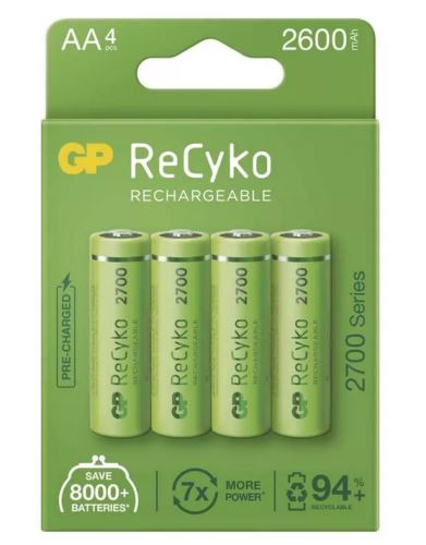 Baterie GP ReCyko 2700 AA, HR6, Ni-Mh, nabíjecí, 1032224270, 1032214130 (Blitr 4ks)