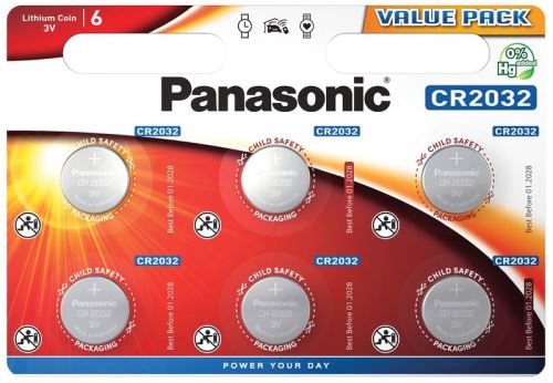 Baterie Panasonic CR2032, Lithium, 3V, (Blistr 6ks)
